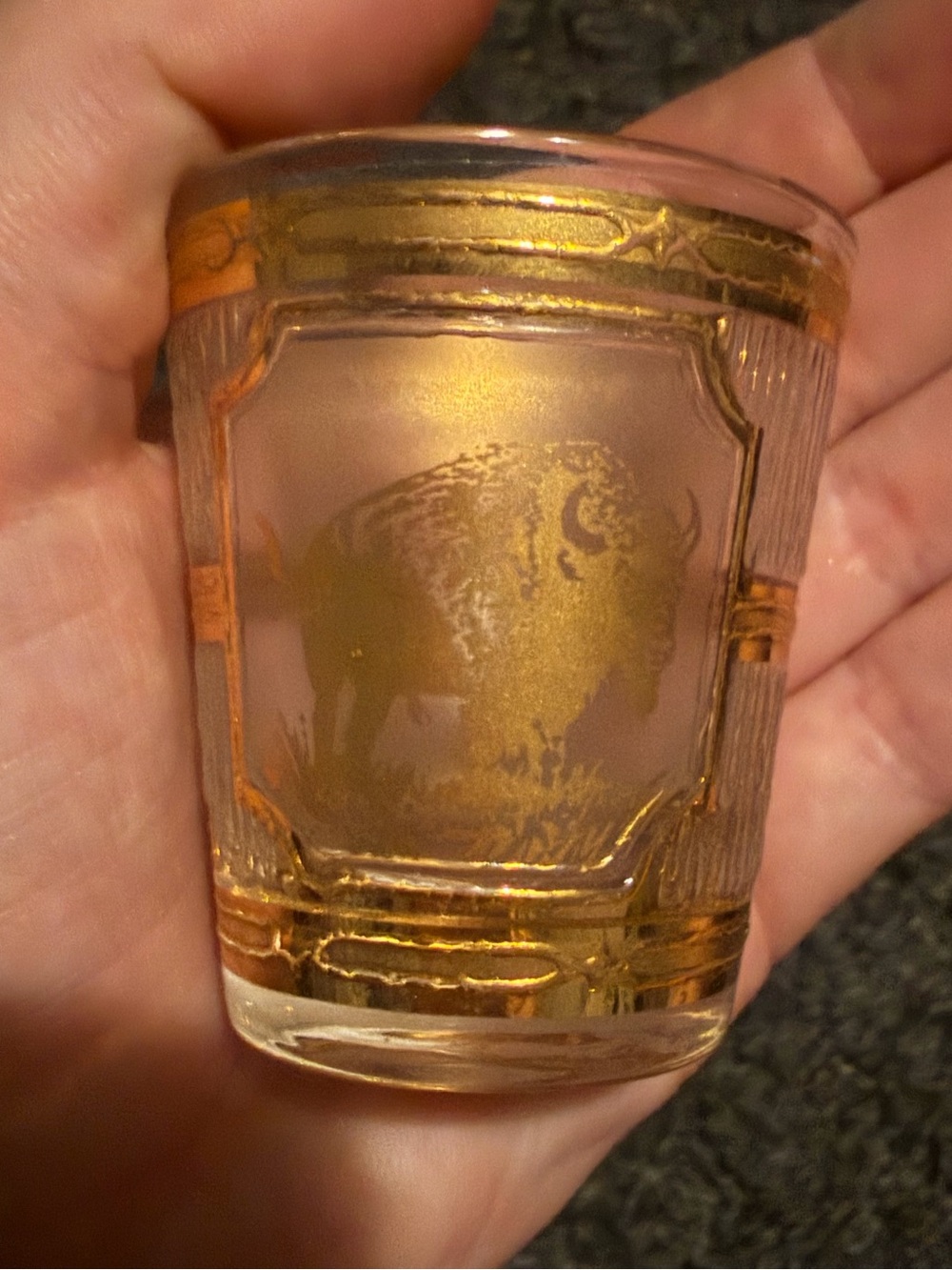 Vintage Catalina island Gold Bison Etched Shot Glass
